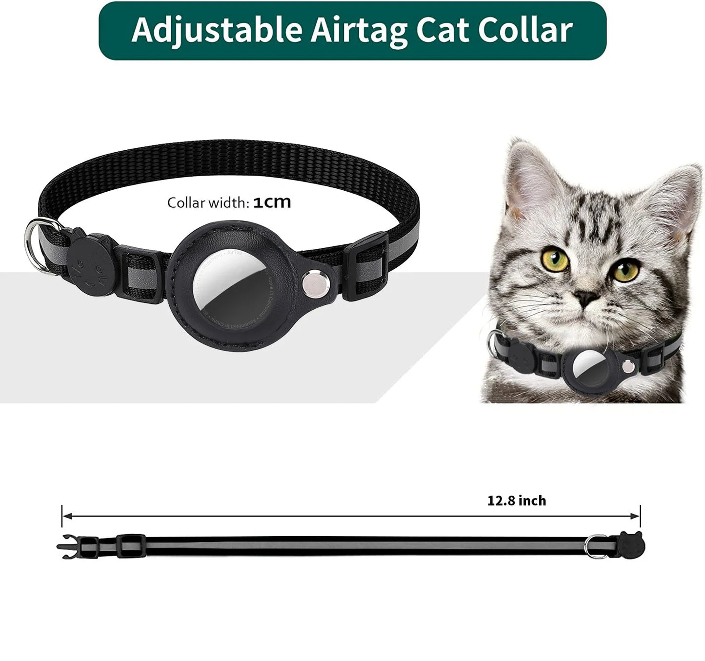 Katzenhalsband mit AirTag-Halter – reflektierend, verstellbar & wasserdicht mit Sicherheitsverschluss & Glöckchen