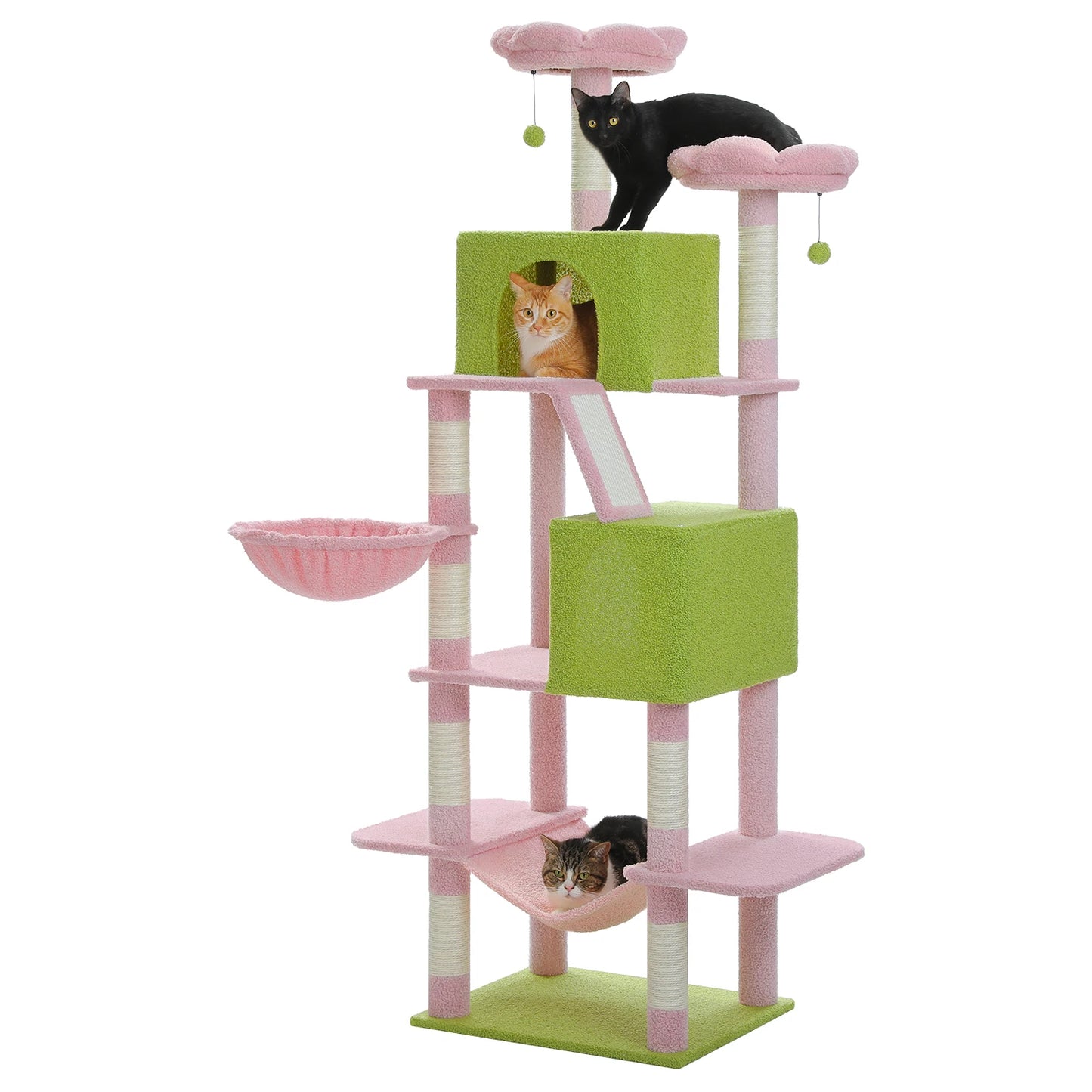 Stabiler XXL-Kratzbaum mit mehreren Ebenen, gerĂ€umigem Katzenhaus, SisalstĂ€mmen, PlĂŒsch-HĂ€ngematte & Spielzeug fĂŒr glĂŒckliche Wohnungskatzen"