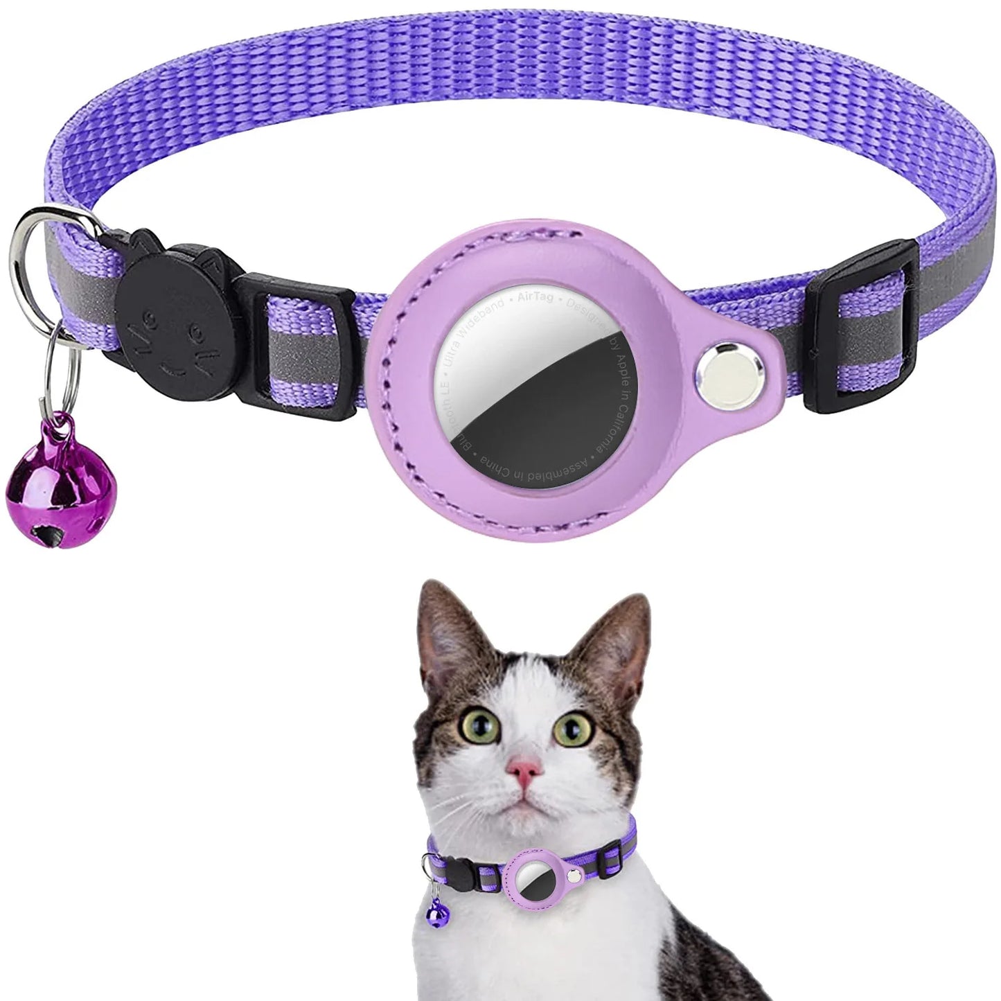 Katzenhalsband mit AirTag-Halter – reflektierend, verstellbar & wasserdicht mit Sicherheitsverschluss & Glöckchen