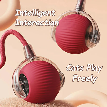 Interaktives Katzen-Spielball-Spielzeug – automatischer Rollball mit Kunstschwanz, wiederaufladbares smartes Haustierspielzeug für Katzen & Hunde, Trainingsspielzeug mit Maus-Imitation