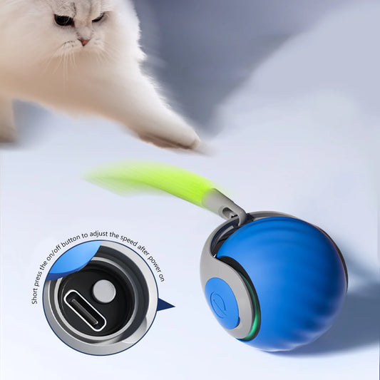 Intelligent Speedy Tail 2.0 – Automatischer Katzen-Spielball mit Schwanz, smartes interaktives Katzenspielzeug mit zwei Geschwindigkeitsstufen