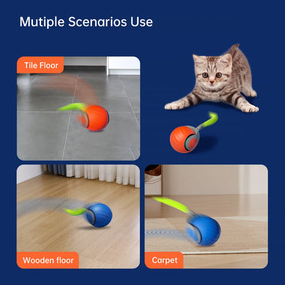 Intelligent Speedy Tail 2.0 – Automatischer Katzen-Spielball mit Schwanz, smartes interaktives Katzenspielzeug mit zwei Geschwindigkeitsstufen