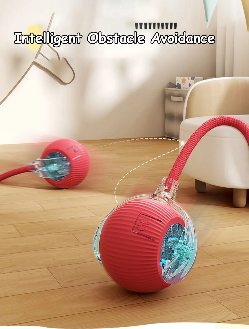 Interaktives Katzen-Spielball-Spielzeug – automatischer Rollball mit Kunstschwanz, wiederaufladbares smartes Haustierspielzeug für Katzen & Hunde, Trainingsspielzeug mit Maus-Imitation