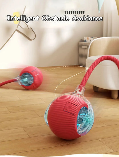 Interaktives Katzen-Spielball-Spielzeug – automatischer Rollball mit Kunstschwanz, wiederaufladbares smartes Haustierspielzeug für Katzen & Hunde, Trainingsspielzeug mit Maus-Imitation