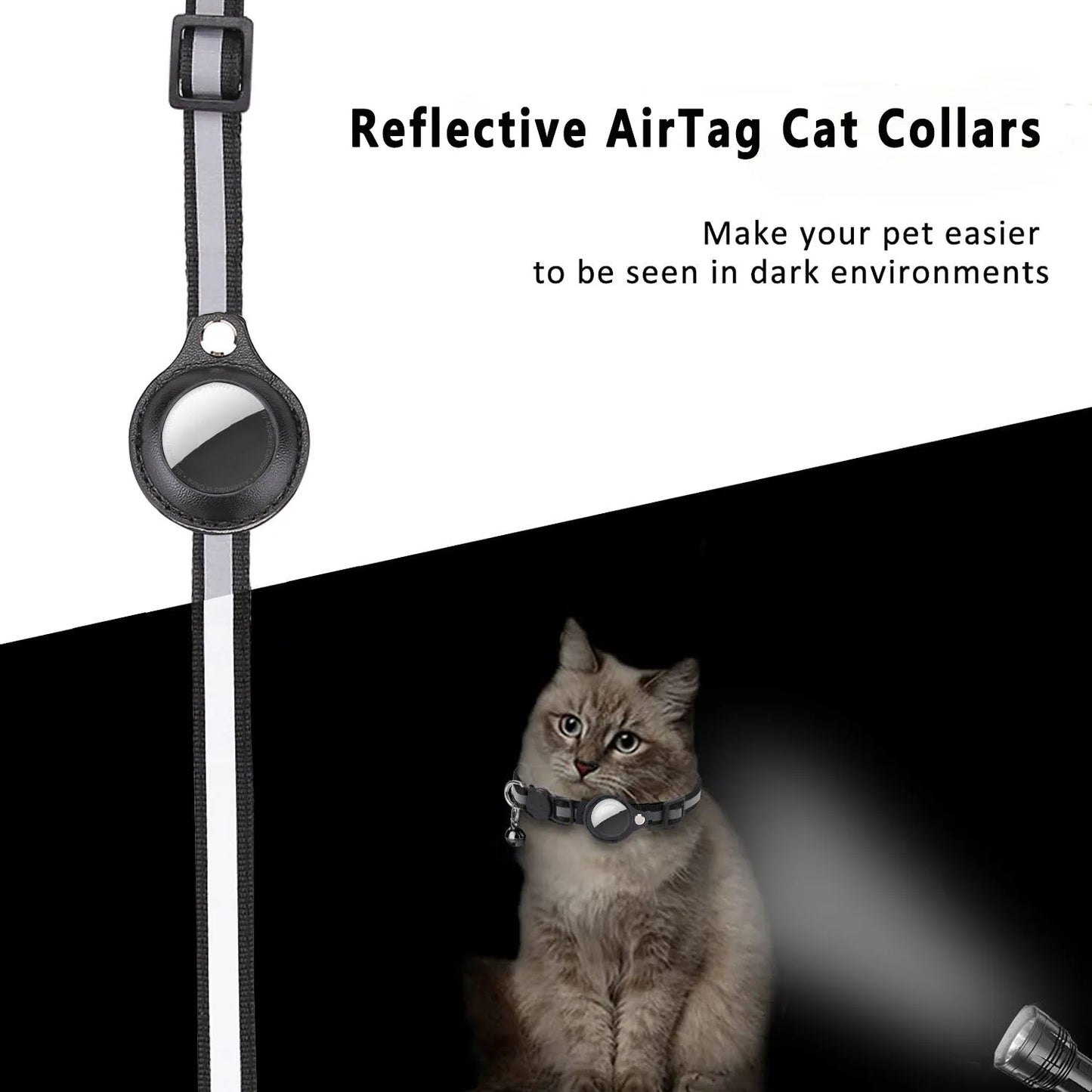 Katzenhalsband mit AirTag-Halter – reflektierend, verstellbar & wasserdicht mit Sicherheitsverschluss & Glöckchen