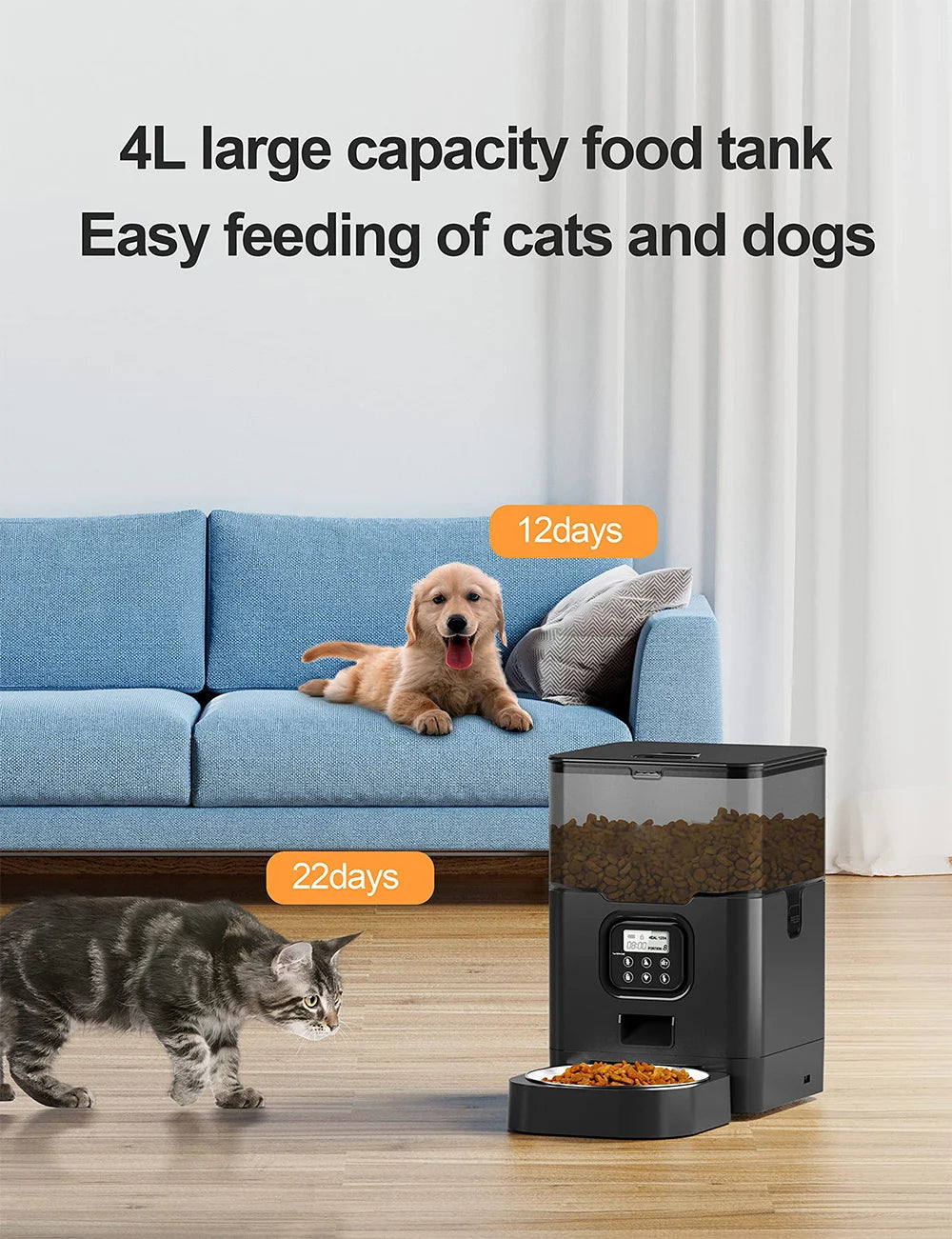 Automatischer Futterspender für Hunde & Katzen – Smart Feeder mit TuYa App, WLAN, Sprachsteuerung & Timer, Anti-Schling-Funktion 4L