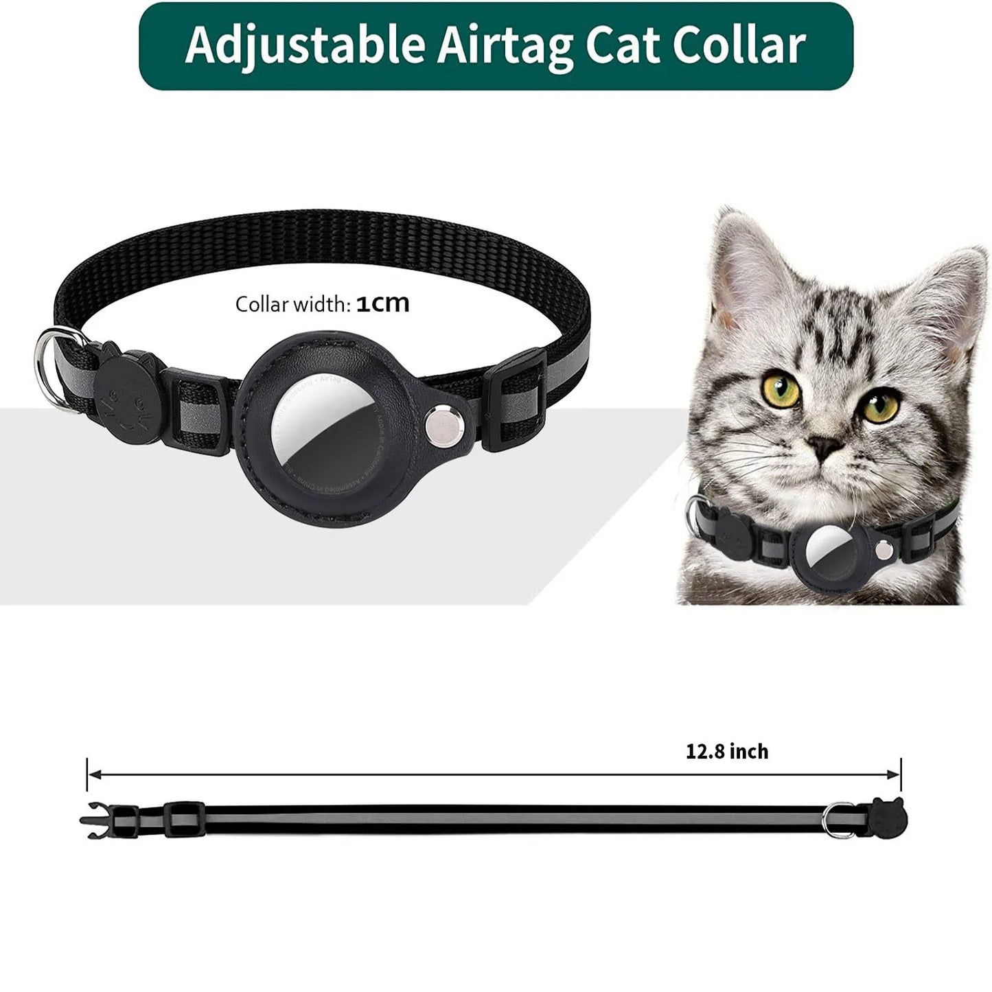 Katzenhalsband mit AirTag-Halter – reflektierend, verstellbar & wasserdicht mit Sicherheitsverschluss & Glöckchen