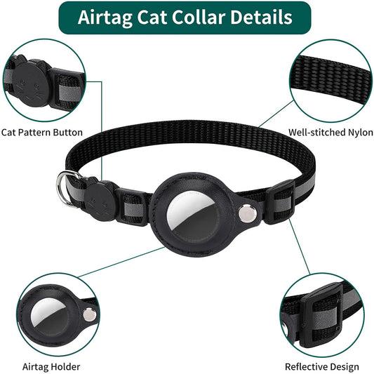 Katzenhalsband mit AirTag-Halter – reflektierend, verstellbar & wasserdicht mit Sicherheitsverschluss & Glöckchen