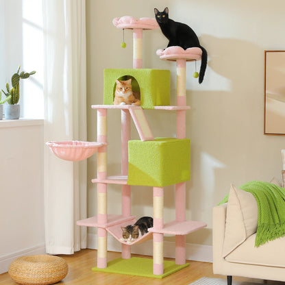 Stabiler XXL-Kratzbaum mit mehreren Ebenen, geräumigem Katzenhaus, Sisalstämmen, Plüsch-Hängematte & Spielzeug für glückliche Wohnungskatzen"